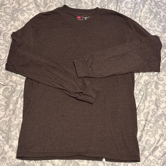 Hanes Beefy-T Dark Brown Long Sleeve Tee for Men - Picture 1 of 3
